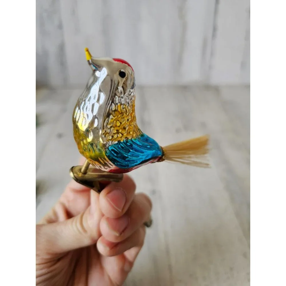 Vintage clip glass‎ bird rainbow ornament Xmas tree